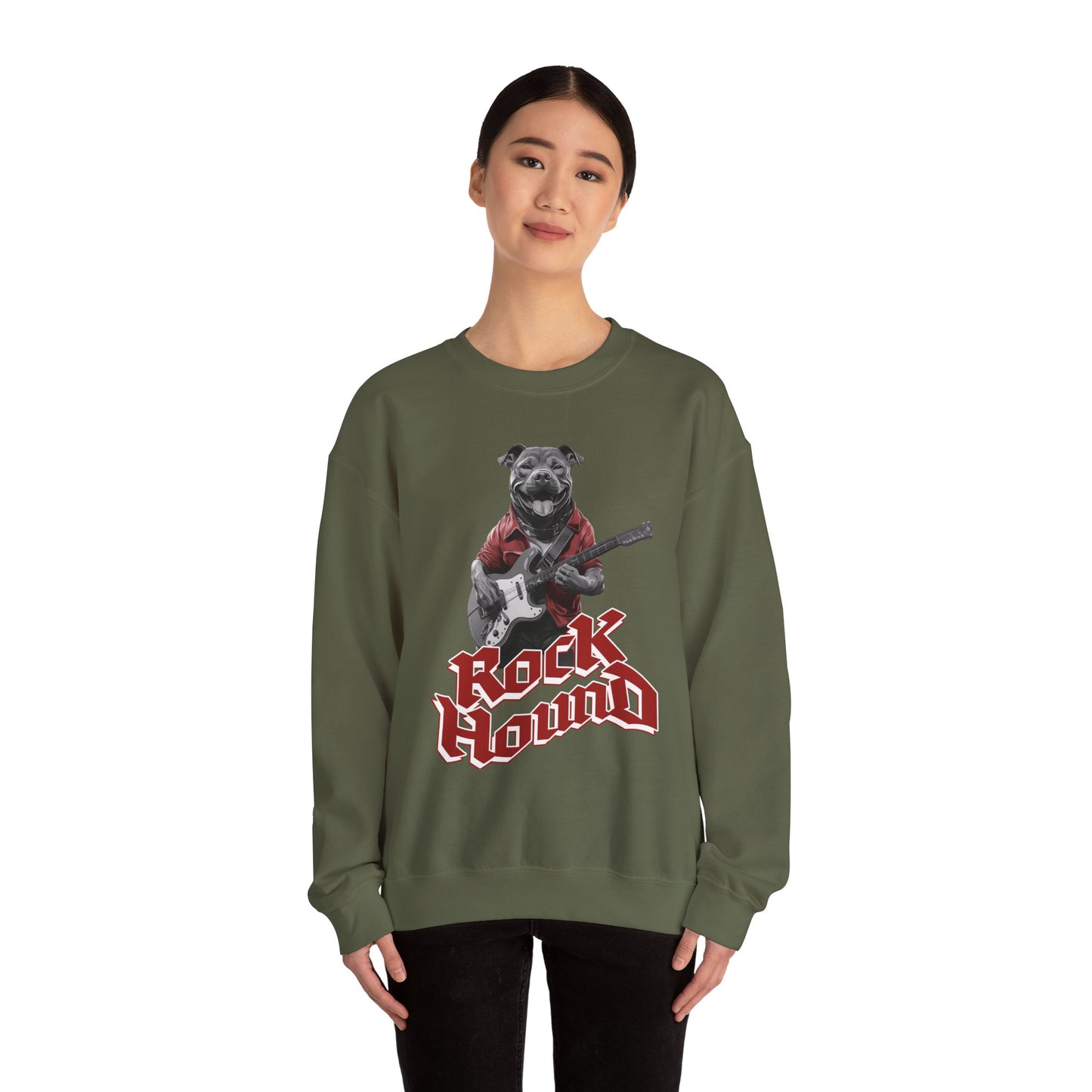 Rock Hound Dog on Guitar - Unisex Crewneck Sweatshirt