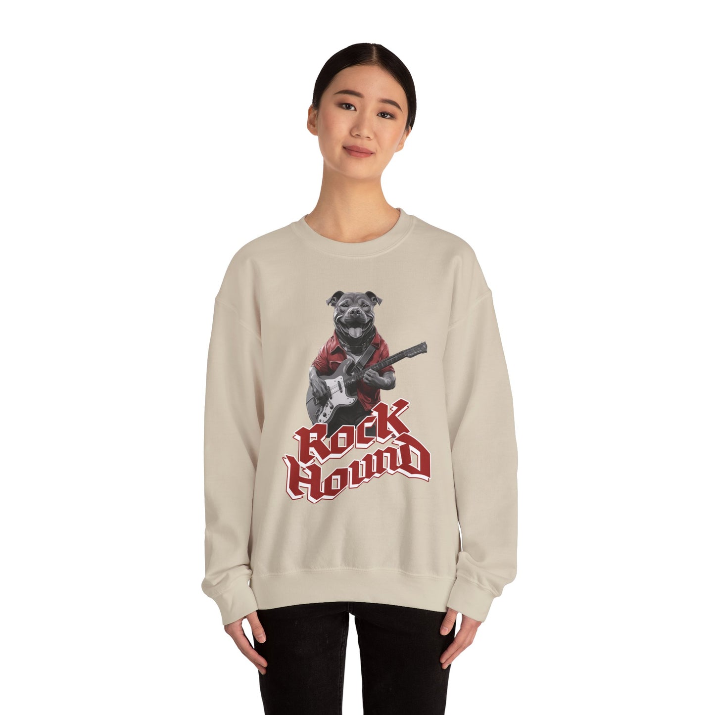 Rock Hound Dog on Guitar - Unisex Crewneck Sweatshirt