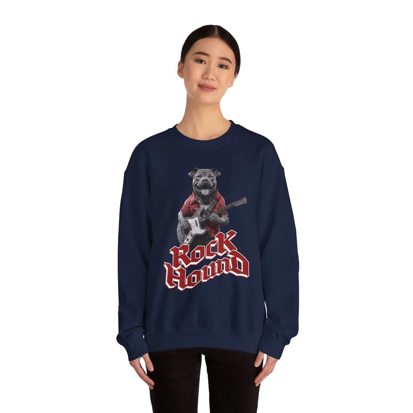 Rock Hound Dog on Guitar - Unisex Crewneck Sweatshirt
