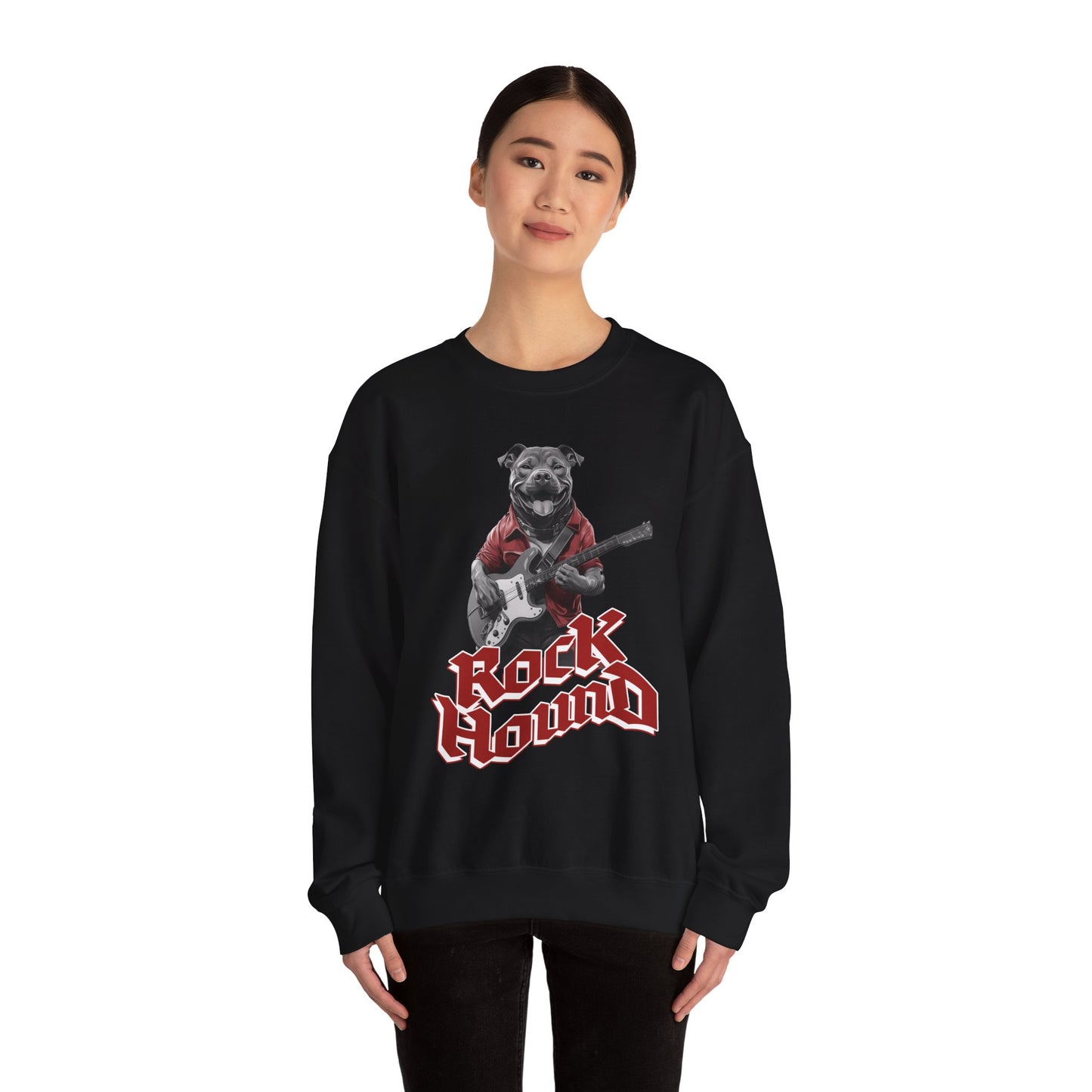 Rock Hound Dog on Guitar - Unisex Crewneck Sweatshirt